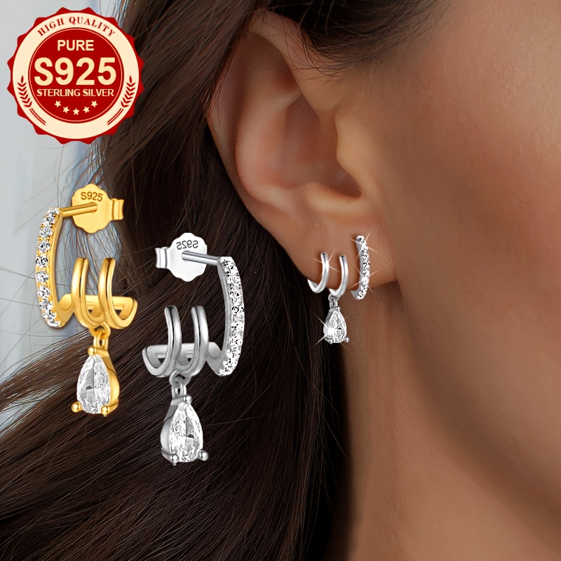Women's 925 Silver Three-Claw Drop Earrings, Elegant Gift